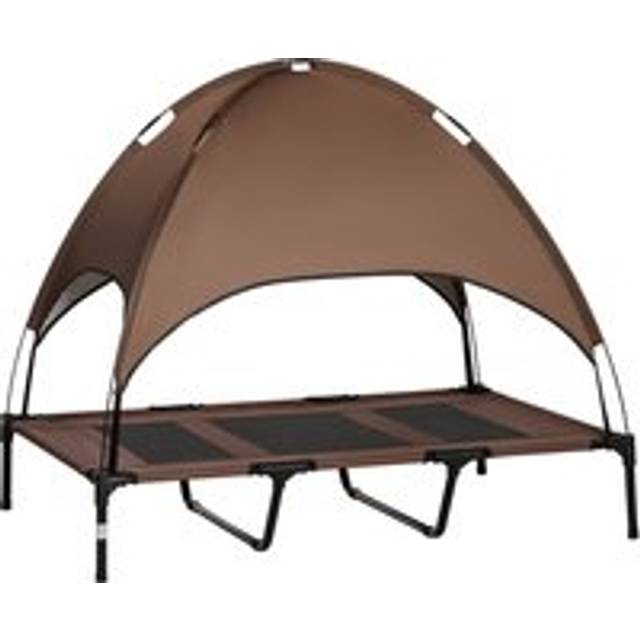 Pawhut Raised Dog Bed Waterproof Elevated Pet Cot With Breathable Mesh Uv Protection Canopy Coffee, For Xxl Dogs, 122 X 92 X 108cm