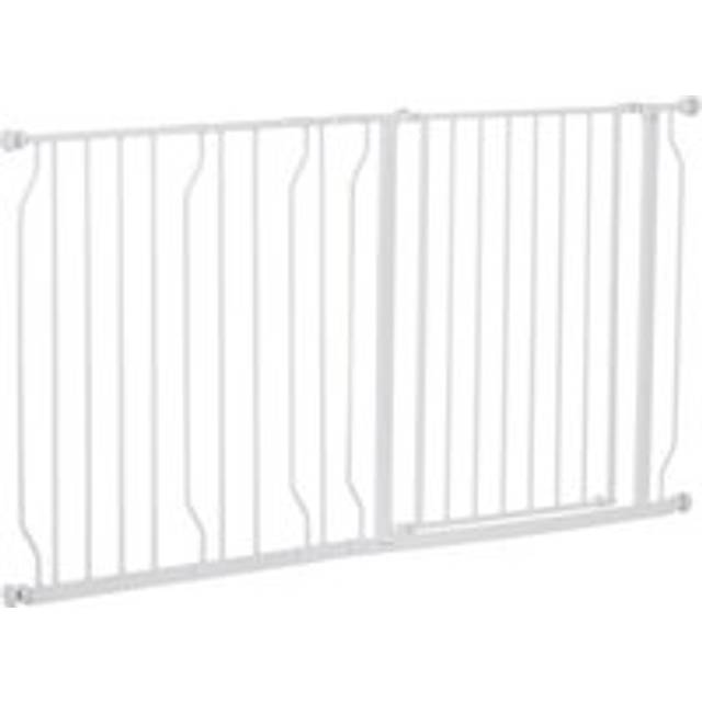 Pawhut Dog Gate Extra Wide Stairway Gate For Pet With Door, 76h X 75-145wcm, White