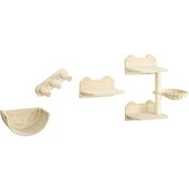 Pawhut 4pcs Wall-mounted Cats Shelves, Cat Climbing Shelf Set, Kitten Activity Center With Hammock Nest Scratching Post Jumping Platform, Beige