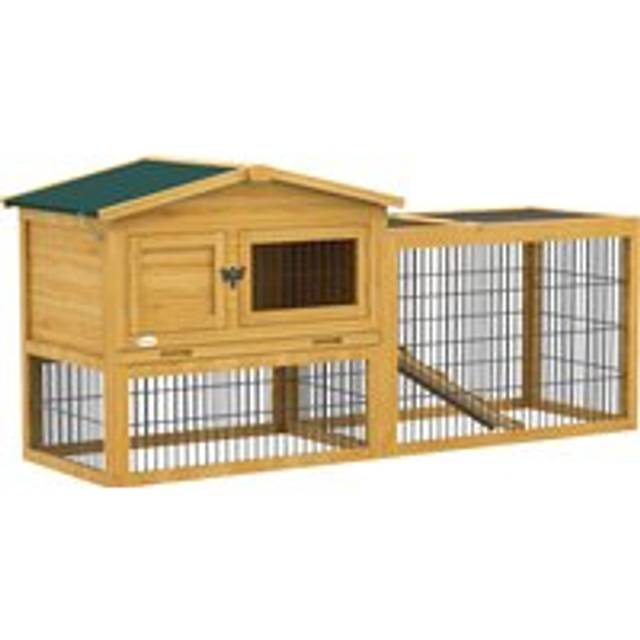 Pawhut Wooden Rabbit Hutch With Outdoor Run Yellow