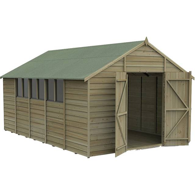 15' x 10' Forest 4Life 25yr Guarantee Overlap Pressure Treated Double Door Apex Wooden Shed (3.21m x 4.48m)