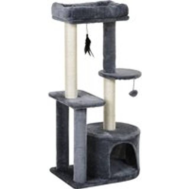 Pawhut 100cm Cat Tree For Indoor Cats, Multi-activity Cat Tower With Perch House Scratching Post Platform Play Ball Rest Relax, Grey And White