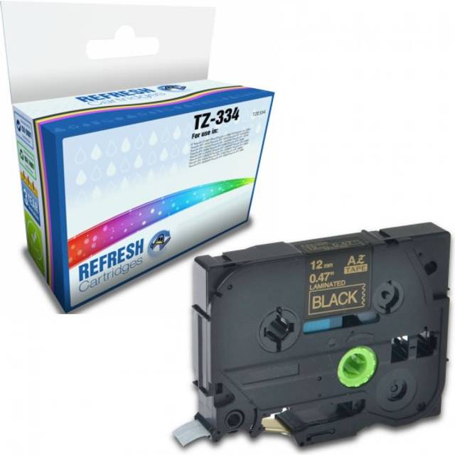 Compatible Brother TZe-334 Gold on Black 12mm P-Touch Labelling Tape