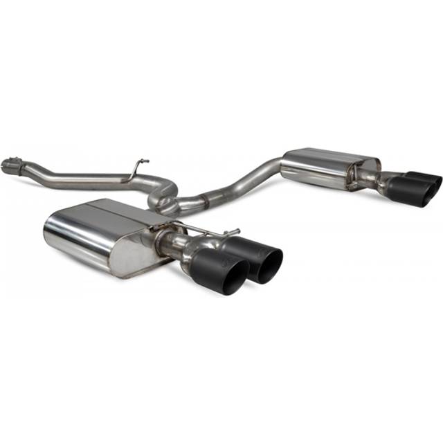 &#34;Scorpion Non-Resonated 3.15&#34; Cat Back Exhaust System&#34; - 4x 90mm Round Daytona Ceramic Black Tailpipes