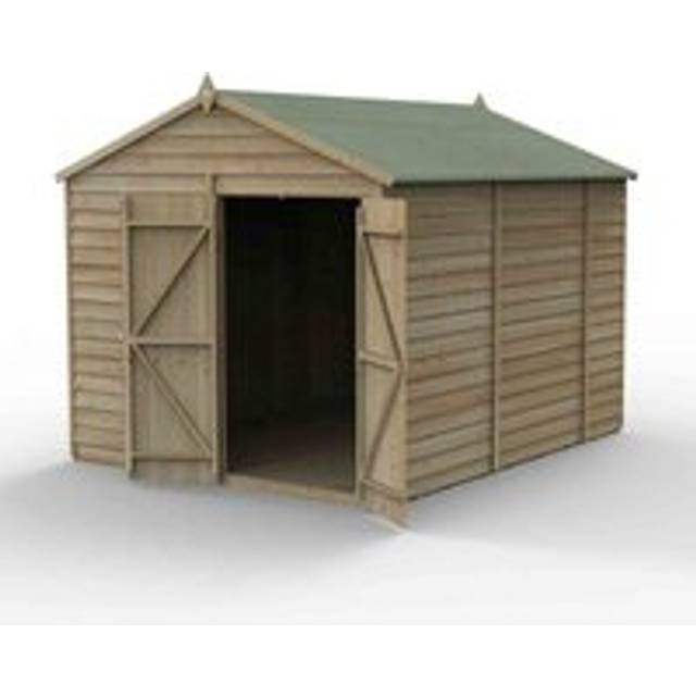 10' x 8' Forest 4Life 25yr Guarantee Overlap Pressure Treated Windowless Double Door Apex Wooden Shed (3.01m x 2.61m)