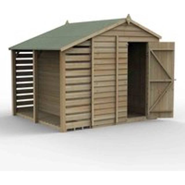 8' x 6' Forest 4Life 25yr Guarantee Overlap Pressure Treated Windowless Apex Wooden Shed with Logstore (2.42m x 2.64m)