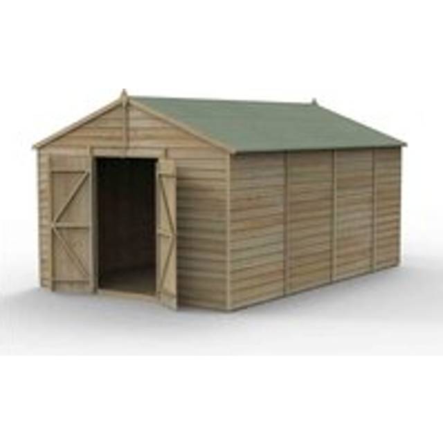 15' x 10' Forest 4Life 25yr Guarantee Overlap Pressure Treated Windowless Double Door Apex Wooden Shed (4.48m x 3.21m)