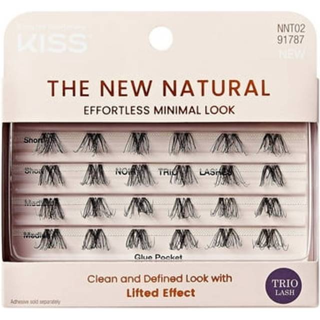 KISS The New Natural Effortless Minimal Look False Eyelashes 12-16mm  Trio Clusters Pack  NNT02  24 Wisps