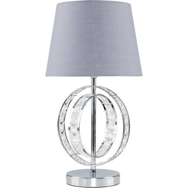 Chrome Acrylic Jewel Intertwined Double Hoop Design Table Lamp with a Grey Polycotton Tapered Light Shade - With a 4w LED Bulb [3000K Warm White]