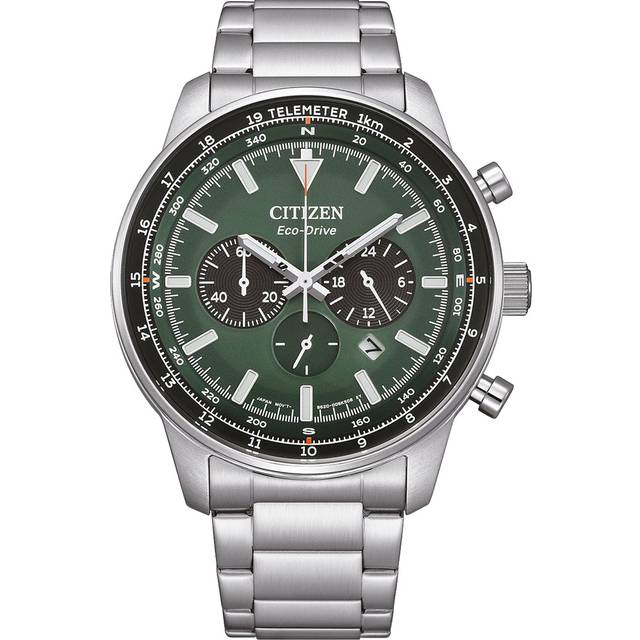 Citizen Eco-Drive Chronograph Stainless Steel Green Dial CA4500-91X 100M Men's Watch green