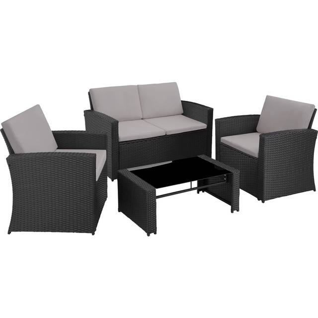 Garden Furniture Set Jesolo - 2 armchairs, 1 sofa, and coffee side table - black/grey