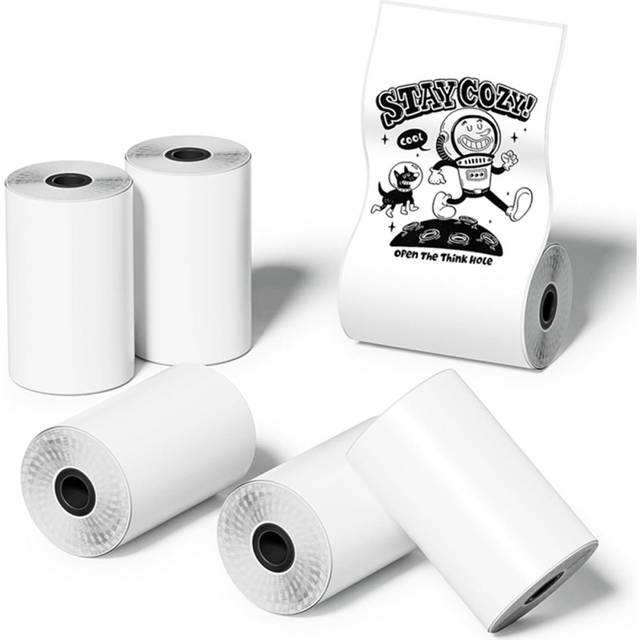 Sticker Paper 6 Roll Mini Pocket Printer Sticker Paper, 30 X 57mm Self-Adhesive Thermal Paper for Pocket Printer,Black on White