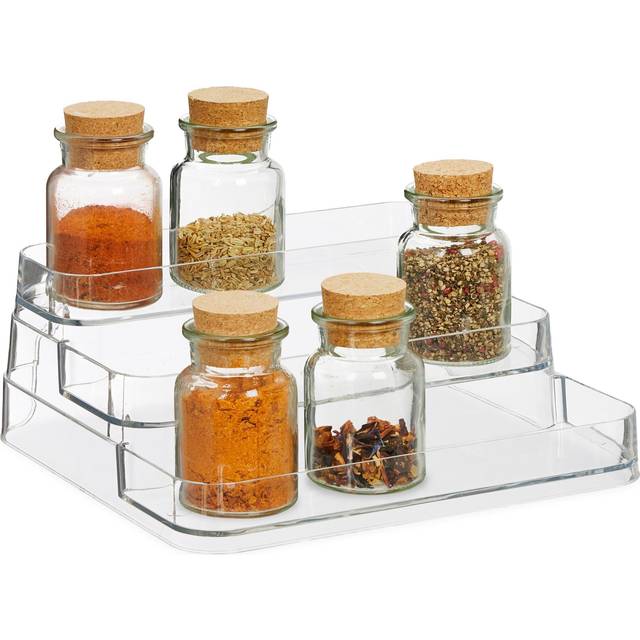 Spice Organiser, 3 Steps, Rack for Countertop, Storage Shelf, HxWxD: 10.5 x 26 x 24 cm, Plastic, Transparent - Relaxdays