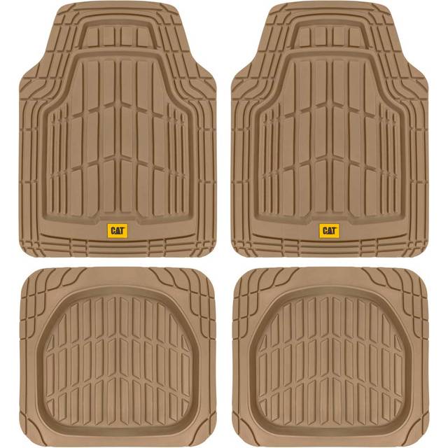 CAT ToughRide Heavy-Duty 4 Piece Rubber All Season Floor Mats for Car Truck Van SUV  Beige - Premium Trim to Fit Car Floor Mat  All Weather Deep Dish