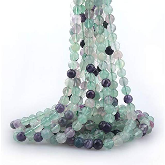 "ICAI Beads 6mm Natural Fluorite Round Loose Stone Beads for Jewelry Making DIY Crafts Design 1 Strand 15"""""""" APPR.63-65pcs"