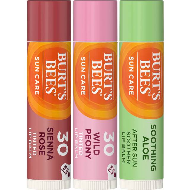 Burt's Bees Sun Care Lip Balm Pack  SPF 30 Tinted Lip Balm  Water-Resistant Moisturizer  Wild Peony  Sienna Rose  3 Tubes  0.15 oz.