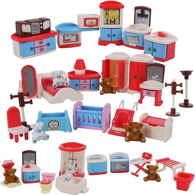 Beverly Hills Doll Collection Dollhouse Accessories Furniture and Accessory Set  All in one Bedroom  Kitchen  Laundry Room  and Bathroom 46 Piece Mega