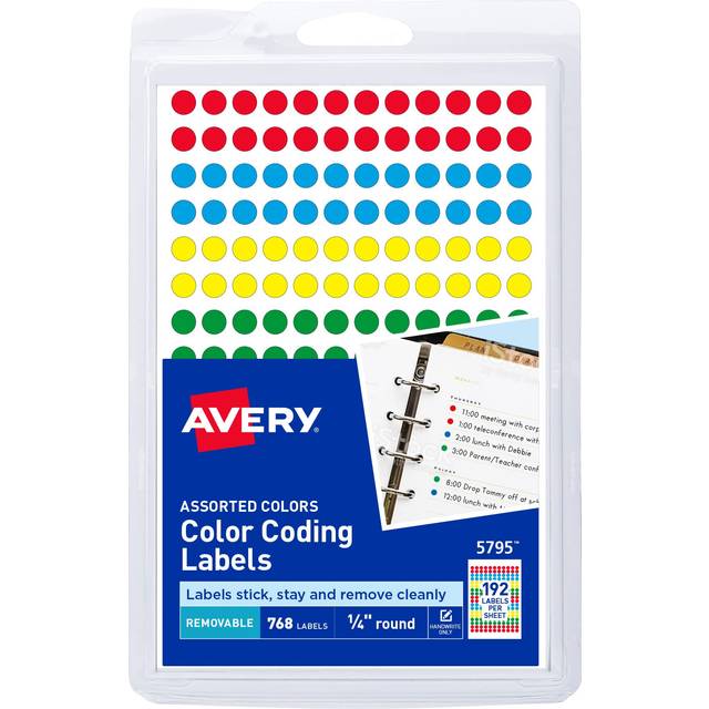Avery Removable Color Coding Labels  0.25 Inches  Assorted  Round  Pack of 768 (5795)