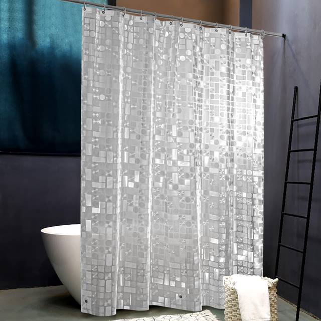 NTBAY EVA Semi-Transparent Clear Shower Curtain with Geometric  Water-Repellent Liner with 3 Magnets for Bathroom  72x72 Inches