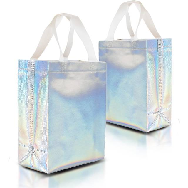Nush Nush Stunning Iridescent Holographic Gift Bags, Reusable With White Handles, Medium Size, Perfect As Goodie / Birthday Gift Bags, Party Favor Ba