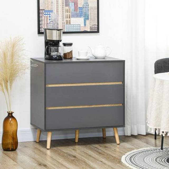 Homcom Drawer Chest, 3-drawer Storage Organiser, 80cmx40cmx80cm, Dark Grey
