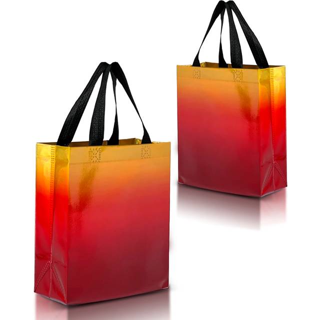 Nush Nush Rise Gradient Gift Bags - Set of 12 Sunset Yellow & Red Reusable Gift Bags Medium Size With Iridescent Finish - Colorful Party Favor Bags Wi