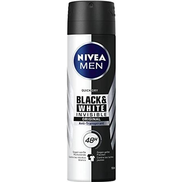 NIVEA MEN Black & White Invisible Deo Spray i 6-pack (6 x 150 ml), antitranspirant mot Deo-fläckar på kläderna, deodorant med 48 timmar skydd