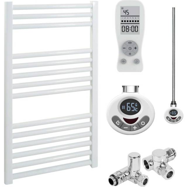 (50 cm, 80 cm) Bray Straight Heated Towel Rail / Warmer, White - Dual Fuel, Thermostat + Timer 800 300