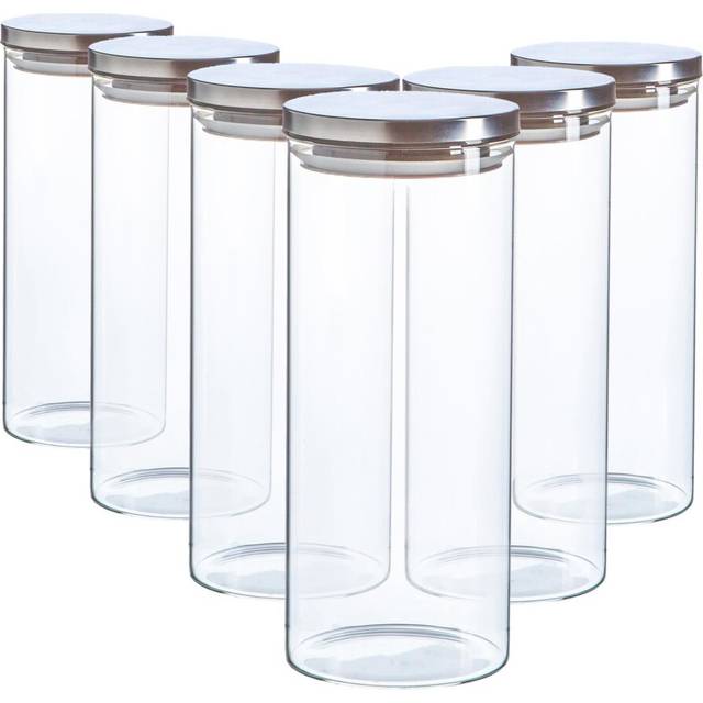 Argon Tableware - Glass Storage Jars with Metal Lids - 1.5 Litre - Silver - Clear (1,500ml)