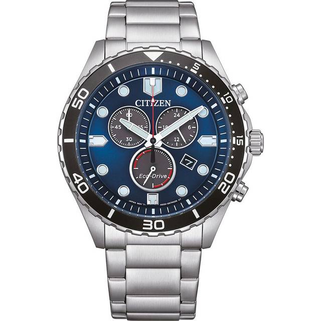 Citizen Sporty-Aqua Chronograph Stainless Steel Blue Dial Eco-Drive AT2560-84L 100M Men's Watch blue