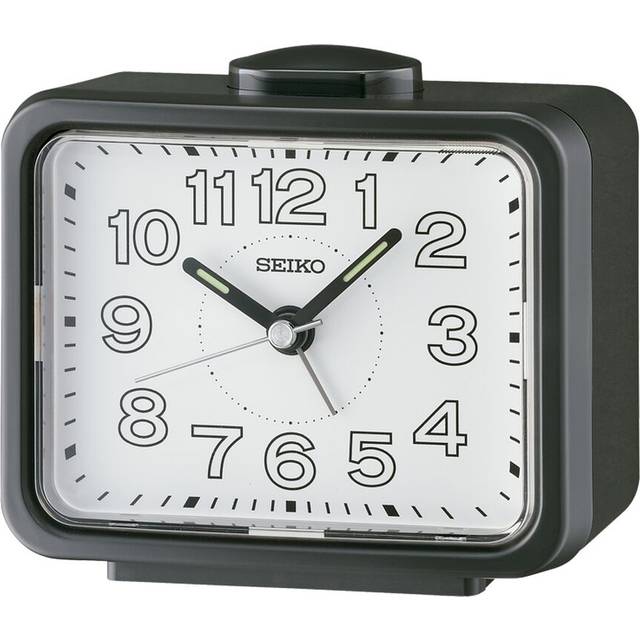 Seiko Black Bedside Bell Alarm Clock with Light 11cm QHK061K