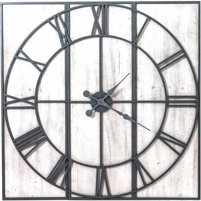 Roza Panelled Wall Clock - Metal/Wood - L5 x W112 x H112 cm - Silver