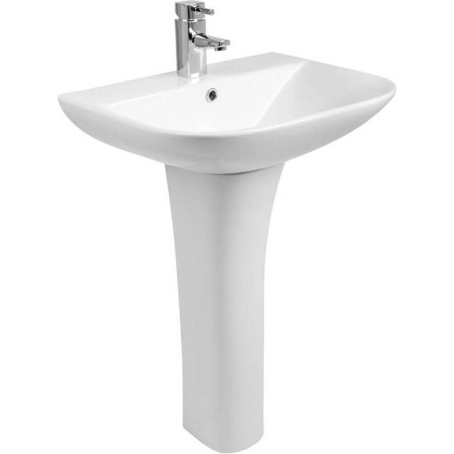 NRG Bathroom Cloakroom Full Pedestal 560mm Basin Compact Single Tap Hole Sink Washstand
