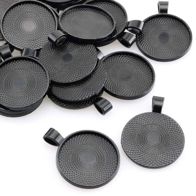 Lind Kitchen 25pcs Round Bezel Pendant Trays Setting cabochon Blank Base for DIY crafting Photo Jewelry Findings Making Accessories 25mm Black