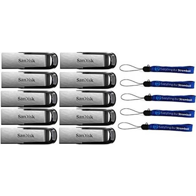 SanDisk 128gB Ultra Flair USB 30 Flash Drive (10 Pack) High Speed Memory Pen Drive (SDcZ73-128g-g46) Bundle with 5 Everything But Stromboli Lanyards