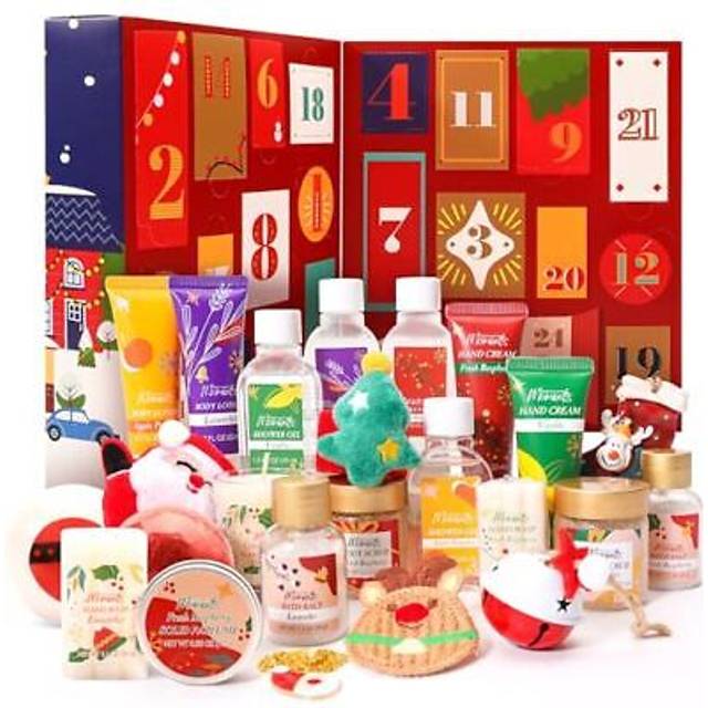 Advent Calendar 2023 Christmas Gifts for Women, 24pcs Bath Sets for Xmas Gifts with Christmas Decorations, Scented Candle, Solid Perfume etc,