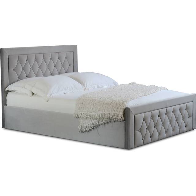 Mia Double Grey Faux Brushed Velvet Ottoman Bed