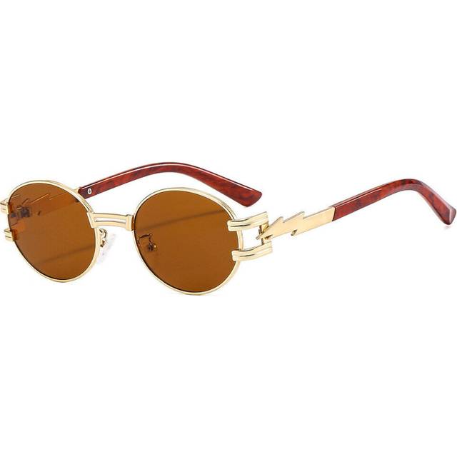 (C3) Fashion Round Sunglasses Mens Women Luxury Gold Metal Bar Hip Hop Shades Glasses