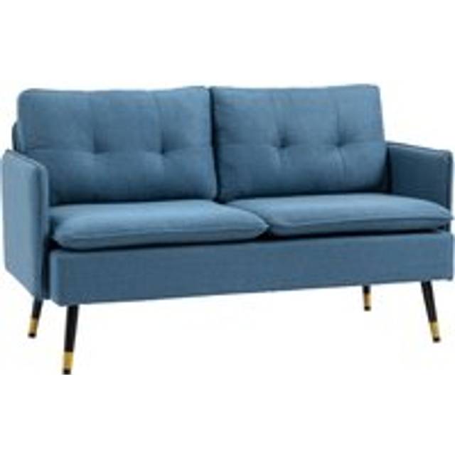 Homcom 2 Seater Sofas, Fabric Couch, Button Tufted Love Seat With Cushions, Dark Blue