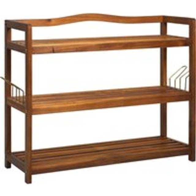 Homcom 3-tier Shoe Rack, Acacia Wooden Shoe Storage Organiser With 2 Hangers, Holds Up To 12 Pairs, 74 X 26 X 62 Cm, Teak