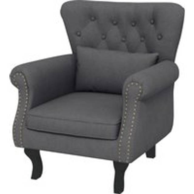 Homcom Chesterfield-style Accent Chair, Tufted Wingback Armchair With Pillow, Naihead Trim For Living Room, Dark Grey