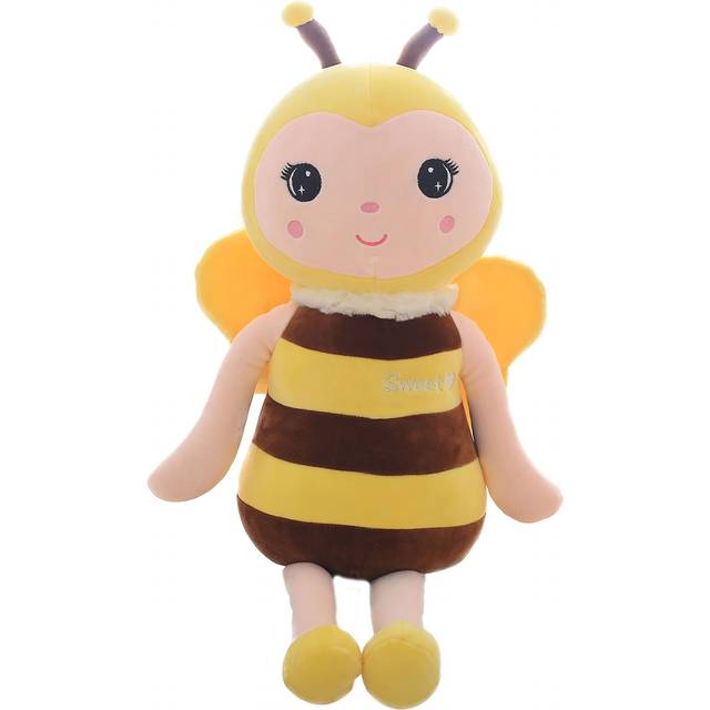 BABOLI Emotional Support Bee Stuffed Animal with Smile Face and Yellow Wings Soft Plush Fuzzy Bumblebee Toy Pillow Pretty Sweet Gifts for Honey K