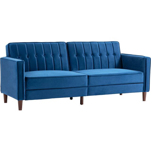 HOMCOM Convertible Sofa Futon Velvet-Touch Tufted Couch Sofa Bed Blue