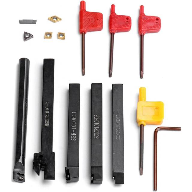 5pcs 10mm Shank Lathe Turning Tool Holder Boring Bar CNC Tools Set with Carbide Inserts and Wrenches