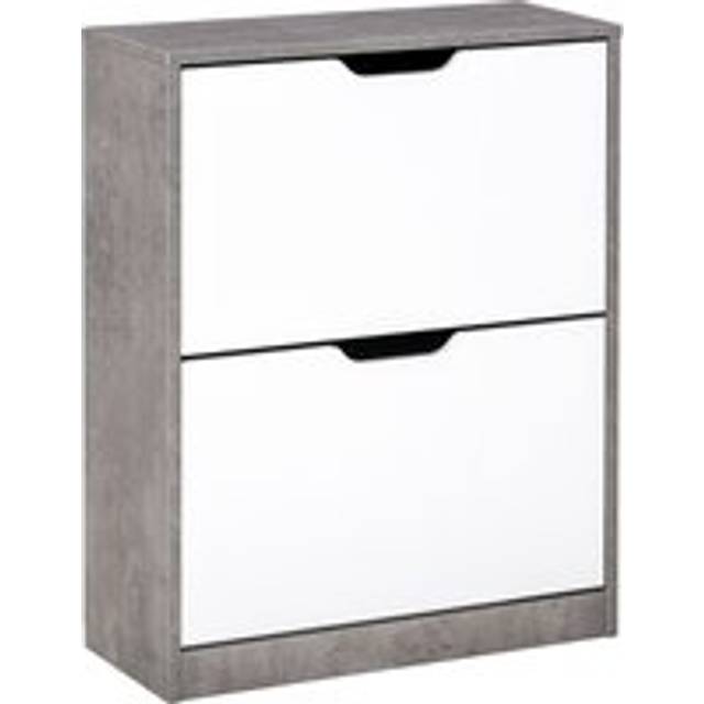 HOMCOM Wooden Shoe Cabinet Small Shoe Cabinet Shoe Rack Wooden with 4 Adjustable Shelves in 2 Drawers, Anti-Tipping, Grey Aosom UK
