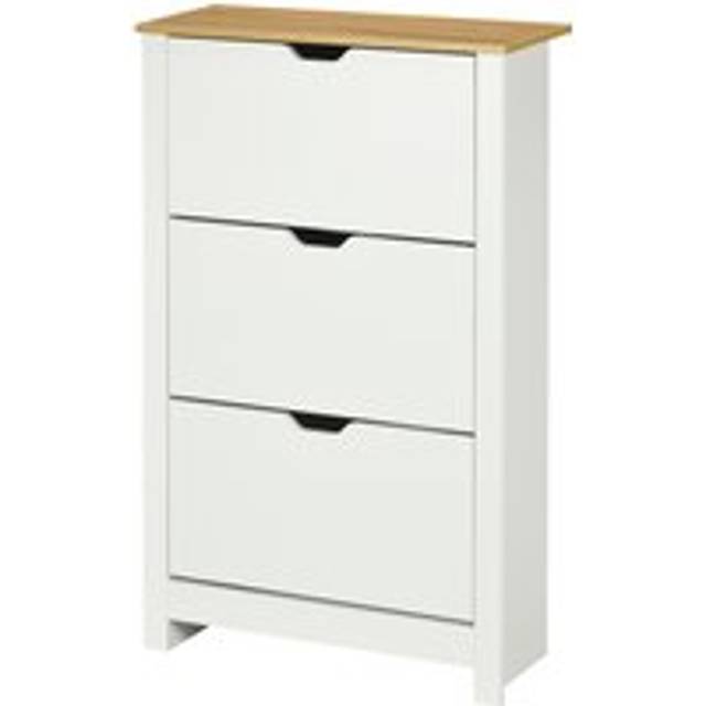 Homcom Slim Shoe Cabinet, Narrow Shoe Cupboard With 3 Flip Drawers, Adjustable Shelves For 18 Pairs Of Shoes, White