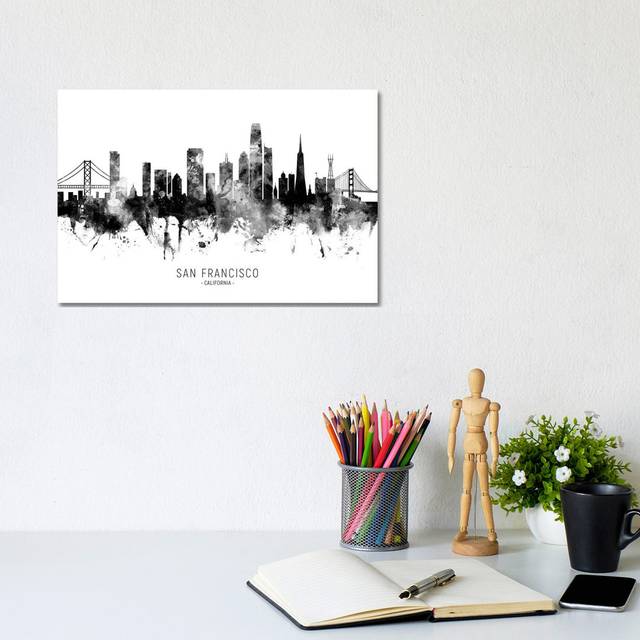 San Francisco California Skyline Name Bw by Michael Tompsett - Wrapped Canvas Art Prints (20.32cm H x 30.48cm W)