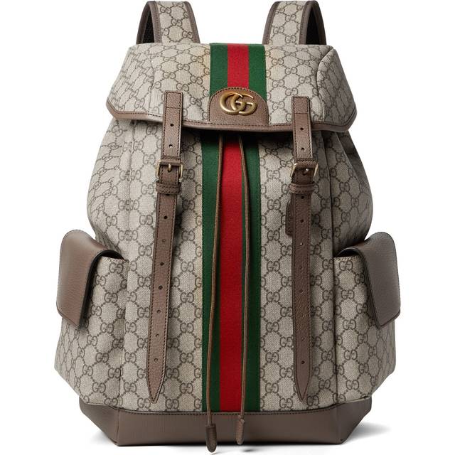 Gucci - Ophidia Leather and Webbing-Trimmed Monogrammed Coated-Canvas Backpack - Men - Brown