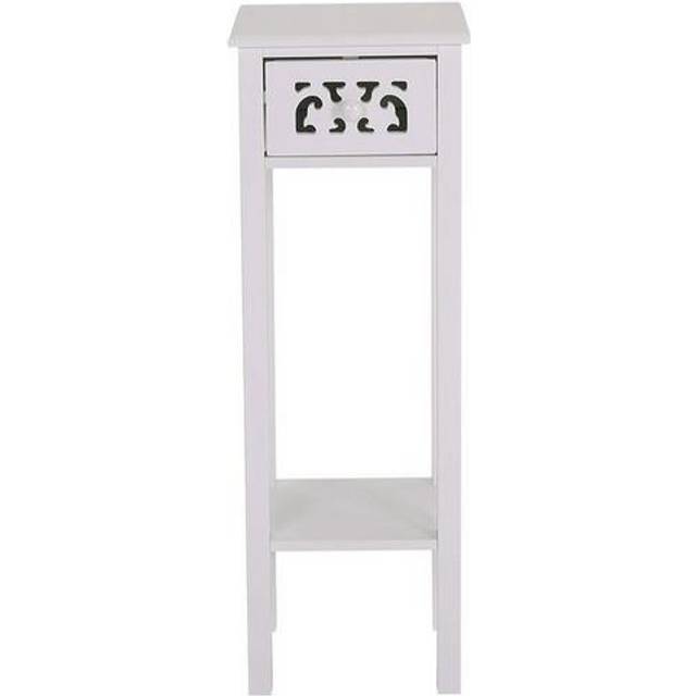 2-tier French Style Small Slim Accent Side Table Stand Wood Unit Nightstand with Drawer Shelf - White - One Size
