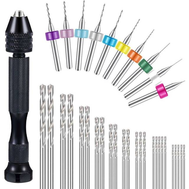 36 Pieces Hand Drill Set Include Pin Vise Hand Drill Mini Drills and 0.5-3.0mm HSS Drills and 0.3-1.2mm PCB Drill for Craft Carving DIY